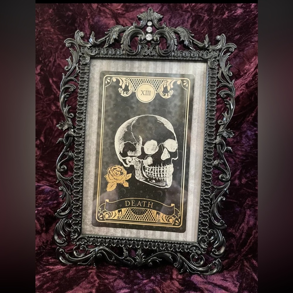 Witches Death Tarot Card Skull Gold Foil Handcrafted In Gothic Frame